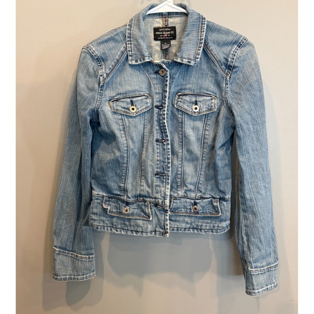 Polo Jeans Co Ralph Lauren Denim Jacket Women's Small Blue Stretch Button Front